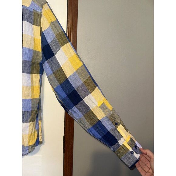 INSERCH Mens Long Sleeve New Multi Color Plaid Shirt 100% LinenSize Large - Picture 7 of 13